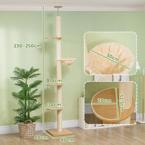 Lot à griffer hauteur plafond, fixation anti-bascule, poteaux en sisal, panneaux bois, chêne et blanc crème (1/5)