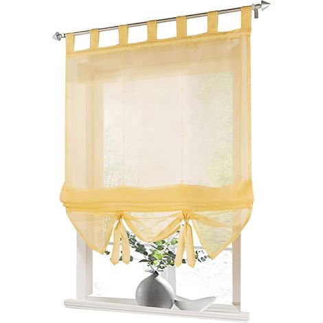 1 Roman blind with loops, curtains, kitchen, transparent, loop blind, curtains, modern voile (yellow, WxH 60 x 155 cm) (1/5)