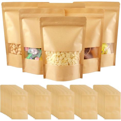 50 Pièces 12x20cm Sachet Kraft, Pochette Sac Papier Kraft avec Fenetre (1/5)