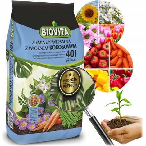 Universalerde mit Kokosfasern für Gemüse und Blumen Premium 40l Biovita (1/5)