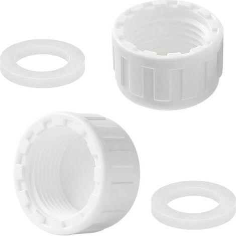Lot de 2 Capuchons Filetés en PVC, Bouchon Raccord Tuyau à Filetage Femelle 20 mm, Siphon D'obturation avec Rondelle - 32MM (1/4)