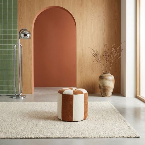 Pouf enfant tissu chenille thème cirque terracotta - Wila