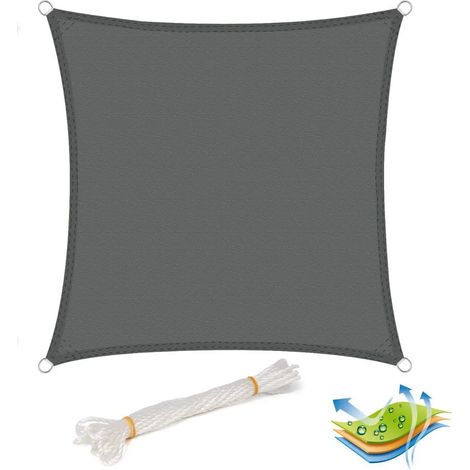 Voile d'ombrage carrée 2x2m, grise, déperlante, en polyester, protection solaire et UV, idéale pour jardin, terrasse ou camping. (1/5)