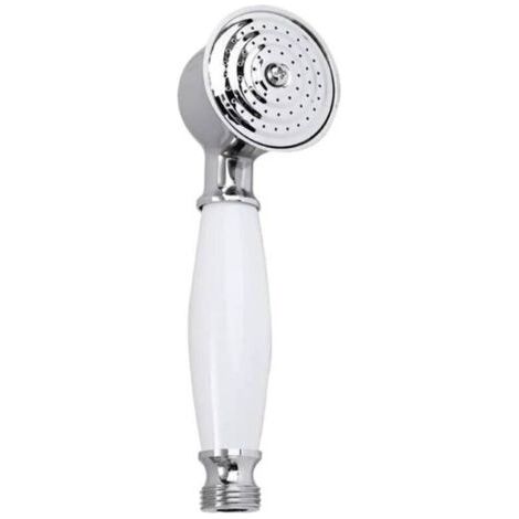 Pommeau de douche anti-calcaire en argent avec poignée en céramique blanche - Ensemble complet pour salle de bain - (1/4)