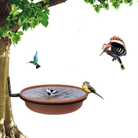 Mangeoire ou bain pour oiseaux à fixer sur un arbre, doté d'un plateau rouge brique (8,5 pouces x 1,85 pouce). (1/5)