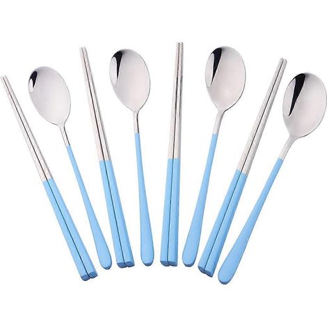 Ensemble de couverts et baguettes bleu ciel 2024Blue Spoons, baguettes antidérapantes chinoises et japonaises (1/5)
