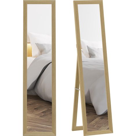 Miroir vertical mural ou de sol avec cadre en MDF, 37x40x155 cm, chêne et transparent
