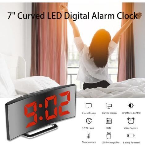 Sveglia Digitale da Camera, 7" LED, 2 Livelli Luminosità, Data, Temperatura, Luci Notturne, Funzione Snooze, Alimentazione USB (Rosso) (1/4)