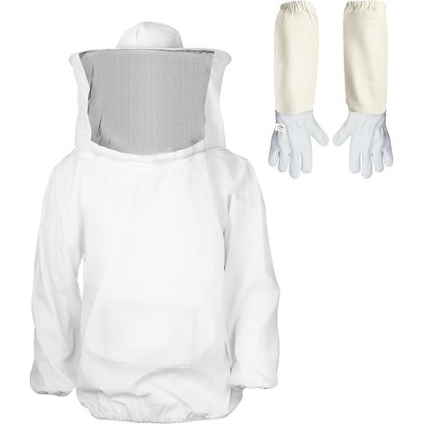 Traje de apicultura con guantes largos, bata de apicultura con velo, para protección profesional contra picaduras de abejas, XL (1/5)