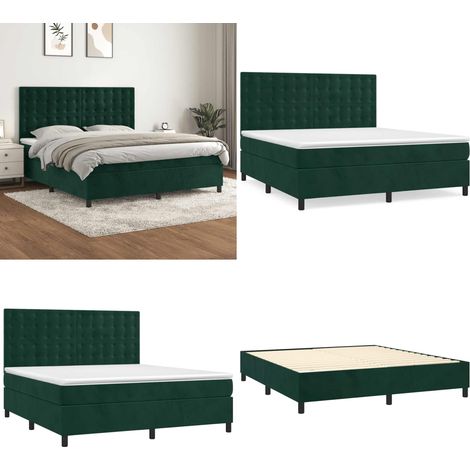 Sommier à lattes de lit et matelas Vert foncé 160x200cm Velours - Matelas à ressorts ensachés - Sommier de lit (1/5)