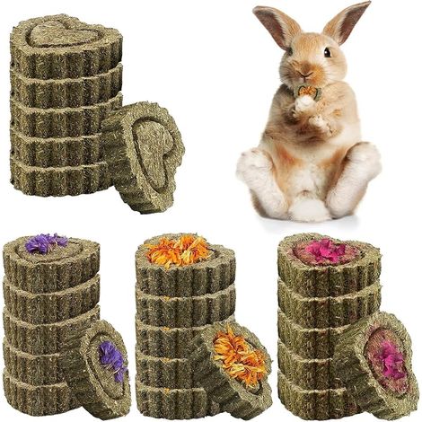 Lot de 24 jouets à mâcher pour lapin, lapin, cochon d'Inde, en forme de cœur, rose, calendula, myosotis, jouet à mâcher pour lapin, chinchilla, cochon d'Inde, gerbille (1/5)