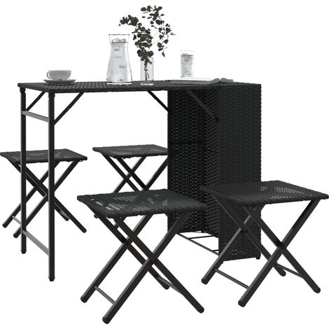 5-tlg. Garten-Essgruppe Faltbar Schwarz Poly Rattan