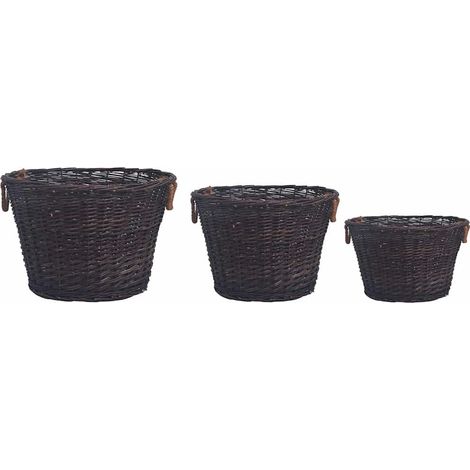 Maison Exclusive - Set Cestini Portalegna Impilabili 3 pz Marrone Scuro in Salice (1/5)