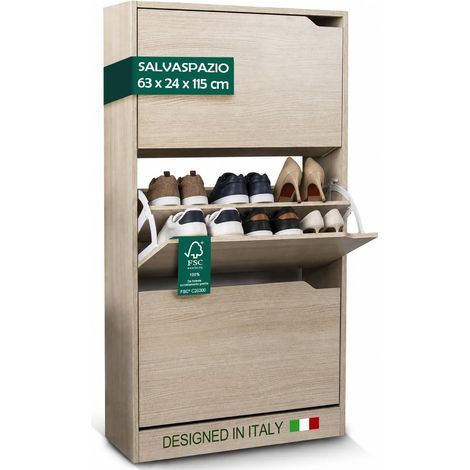 Meuble à Chaussures en Bois MDF avec 3 Portes Porte-Chaussures à Rabat, poignées rétractables, Double Profondeur, Dimensions compactes, Slim 63 x 24 x 115 cm, Gain de Place, entrée Maison (1/5)