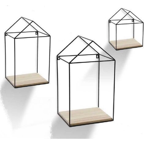 Kaela - 3pz Mensole Parete Casa Bacheca Mensola Legno Sospesa Metallo Nero H20/32/40cm 751653 - (1/3)