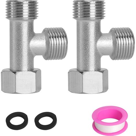 Lot de 2 Raccords à 3 Voies, Distributeur pour Robinet D'Angle 3/8 Pouces, Raccord de WC, Raccord en T 3/8 Pouces, pour Réservoir de WC, Salle de Bains, Cuisine, Lave-Linge, avec Ruban (1/5)