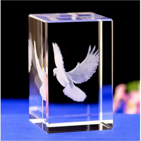 Decoración de cristal grabada con láser - Diseño de paloma de la paz en 3D - Caja de regalo (30 x 30 x 40 mm)