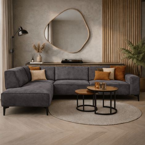 Industrielles Ecksofa aus anthrazitfarbenem Öko-Leder Brisbane – (1/5)