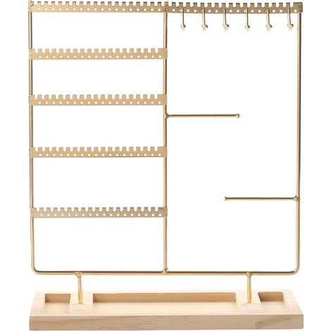 Présentoir à boucles d'oreilles générique, présentoir à 5 niveaux avec plateau en bois, organisateur de bijoux pour boucles d'oreilles, colliers, bracelets et montres, doré (1/5)