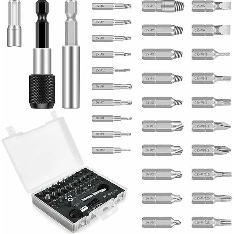 Ulisem33 Pièces Endommagé Vis Extracteurs, Kit d'Extracteur de vis à Mèches avec Mèches de Polissage, d'un Diamètre 2-12 mm, Dureté 64-65 HRC, pour Boulons ou vis Endommagés (1/4)