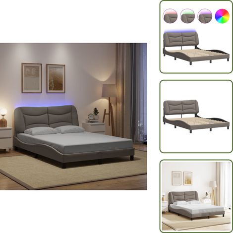 The Living Store Cadre de lit avec LED sans matelas taupe 120x200 cm tissu - Lit Plateforme - Cadre De Lit - Lit Design - Tête De Lit Rembourrée - Éclairage Led (1/5)
