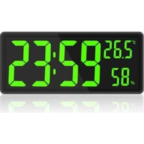 Horloge numérique grand écran - Grande horloge murale numérique avec température et humidité - Horloge murale numérique avec chiffres LED pour chambre - Bureau - Lecture claire pour le (1/4)