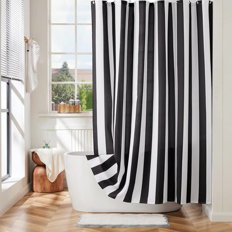 Rideau de Douche à Rayures 180x210 cm - Imperméable et Résistant aux Moisissures - 12 Crochets Inclus - Idéal pour Séparer l'Espace Douche (1/5)