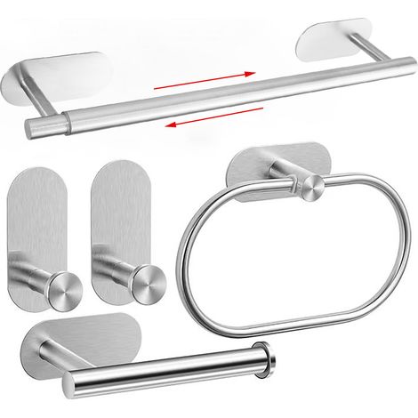 Ensemble d'accessoires de salle de bain en acier inoxydable argenté (5 pièces)