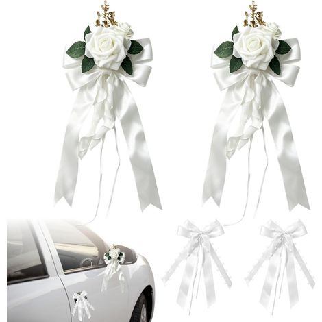 Set of 4 wedding car decorations with suction cups for car rearview mirror (1/5)
