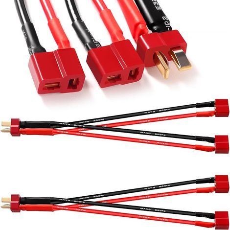 2-teiliges T-Stecker-Parallelakku-Anschlusskabel, Deans T-Kabel-Paralleladapterkabel 1 Stecker auf 2 Buchsen 16AWG, Parallelstecker Deans T-Stecker, für RC-LiPo-Akkus (1/5)