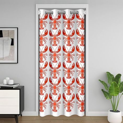 Homard Rouge Foncé Rideau de Porte pour L'Intimité,Crevettes Rideau Occultant,Vie Marine Côtière Rideaux de Séparation de Chambre 86x203,Décor de Chambre de Faune Sous Marine Rideau Porte Entrée - 86x (1/5)