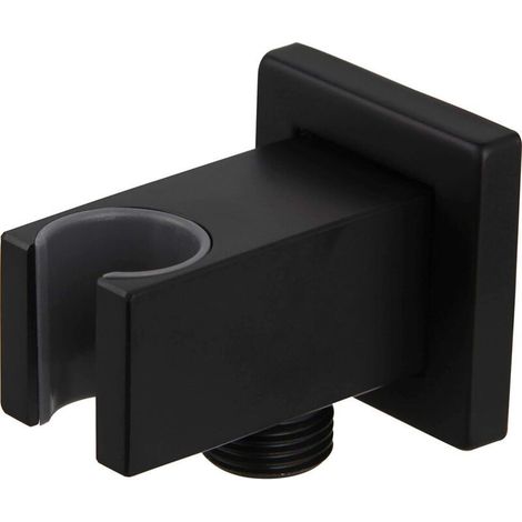 Support de douchette avec coude de raccordement mural 1/2", laiton, noir mat (1/5)