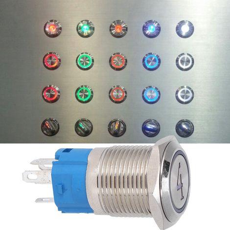 Metall-Drucktaster, 5-polig, Flachkopf 16 mm, federbelastet, mit Kontrollleuchte, 4220 V AC, weiß (1/5)