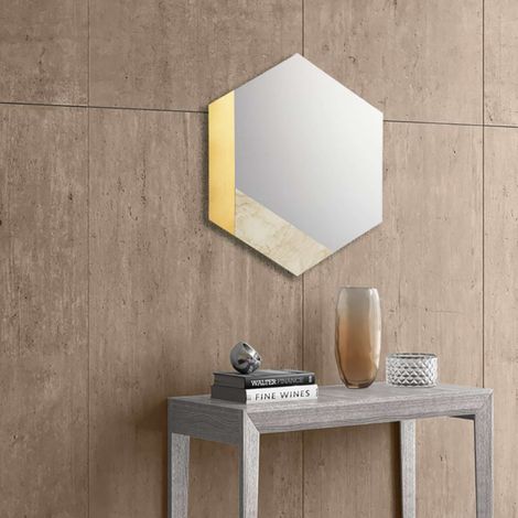 Specchio 70x80 cm decori foglia oro e marmo laminato avorio - CHARLIE (1/2)