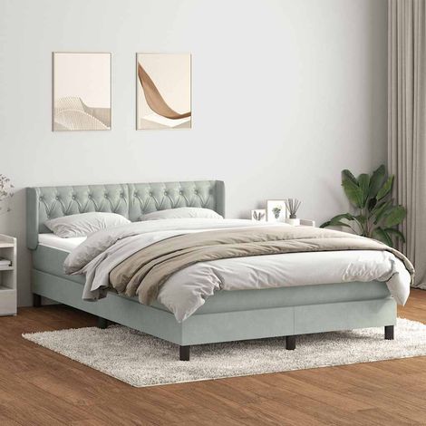 Sommier à lattes de lit et matelas gris clair 160x220cm velours