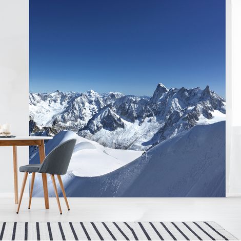 Papier peint intissé panoramique montagne enneigée, 250 cm X 250 cm, photo vu panoramique neige (1/2)