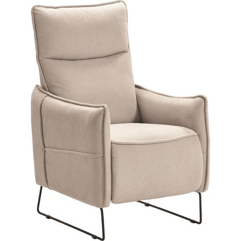 Fauteuil Relax design en tissu beige piètement métal luge - HASSAN