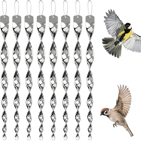 Lot de 12 répulsifs anti-oiseaux, carillon éolien, réfléchissant, anti-hirondelles, anti-oiseaux, balcon, spirale à vent, pour chasser les corbeaux (argenté)