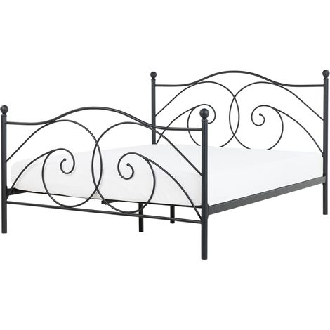 Cama con somier de metal negro con marco decorado 160 x 200 cm estilo moderno y minimalista Dinard (1/5)