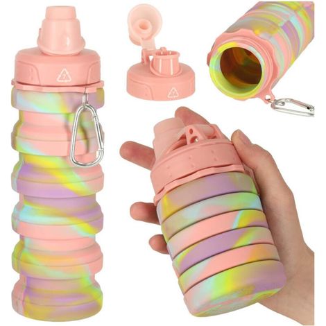 Bouteille deau de sport pliable en silicone 500 ml arc en ciel (1/5)