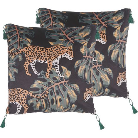 Conjunto de 2 cojines decorativos verdes poliéster estampado de leopardo 45 x 45 cm salón dormitorio moderno glamuroso Kuhi
