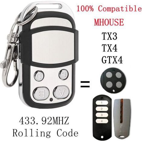Télécommande compatible Mhouse GTX4, GTX4C, TX4 – 433,92 MHz – Pour portail et garage