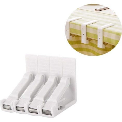 Pinzas de plástico blanco para manteles, con pinzas ajustables de alta tensión, Grosor de la mesa aprox. 4 cm, Pinzas para mesa, 8 unidades (1/5)