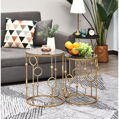 2er-Set Satztische mit Glasplatte, Ø41 x 57 cm, goldfarben, HAVRYA (1/5)