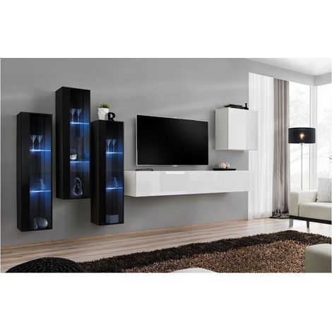 Ensemble meuble TV mural  - Switch XIII - 330 cm  x 160 cm x 40 cm - Noir et blanc - Livraison gratuite