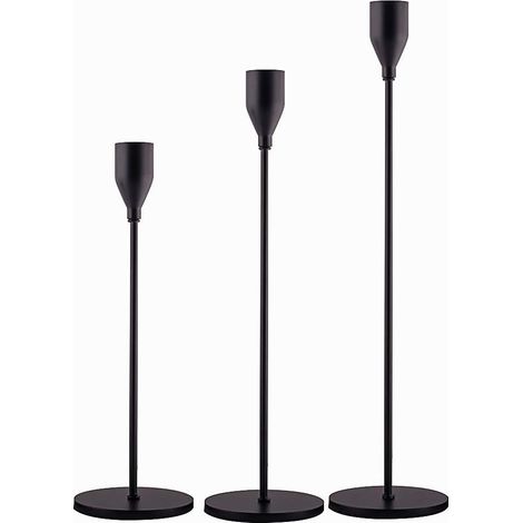 Ensemble de 3 bougeoirs noirs mats pour bougies coniques, dîners, fêtes (bougeoirs en métal) (1/3)