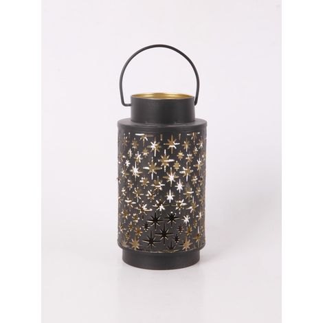 Windlicht Sterne Metall Ø 9 x 17 cm schwarz gold Windlicht