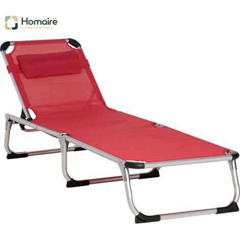HOMAIRE Sonnenliege Garten 5-fach verstellbar faltbar ergonomisch Netzstoff Rot