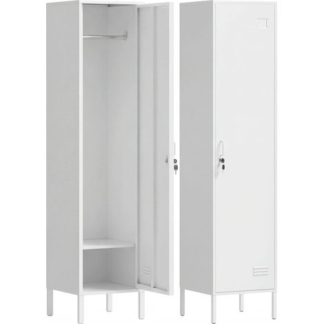 HOMCOM Armadio Metallico Asta Appendiabiti Porta Bloccabile 40x40x179cm Bianco