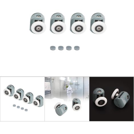 Rodillos superiores para puertas correderas de ducha de cristal [Plástico + Nylon + Acero inoxidable 304] [4 piezas] (1/5)